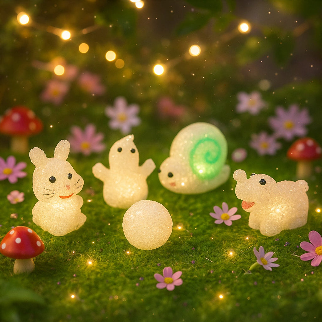 Multiple cute animal LED lamps displayed together in a vibrant arrangement.