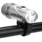 Side profile of the compact LED bicycle headlight with adjustable mount.