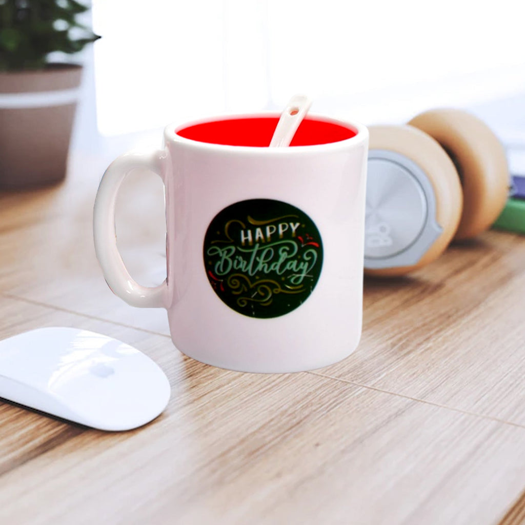 Elegant designer mug featuring a distinctive mixed pattern on a white background.