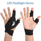 Close-up of LED finger lights and adjustable wrist straps on the flashlight gloves.