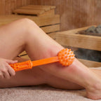 Dual massage heads on body massage roller stick for effective muscle stimulation