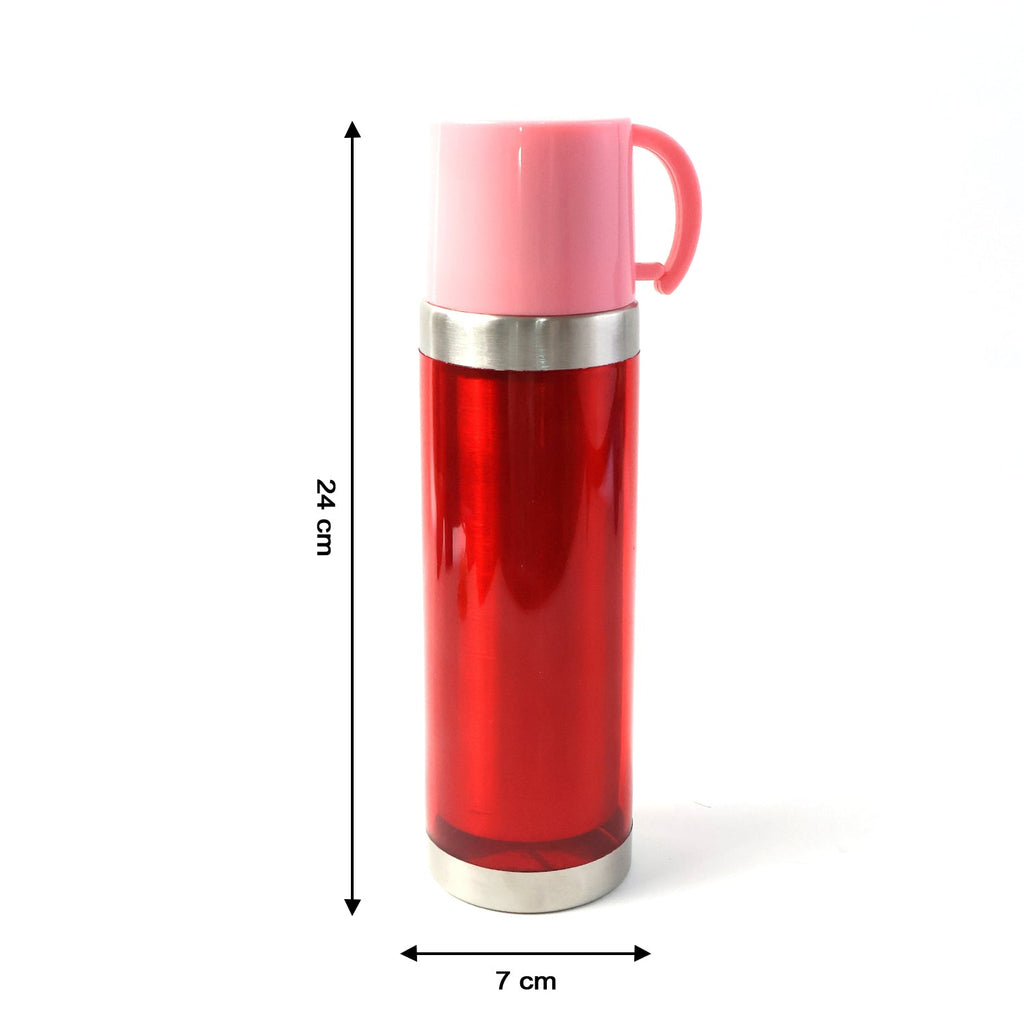 Side view of insulated travel mug 500ML with spill-proof handle lid