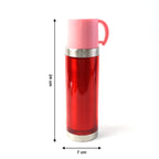 Side view of insulated travel mug 500ML with spill-proof handle lid