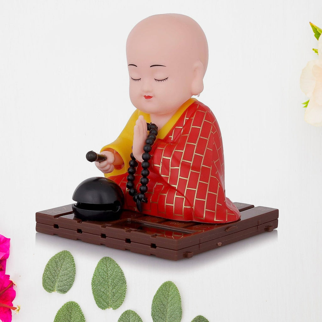 Red spiritual desk accessory Buddha statue with solar motion