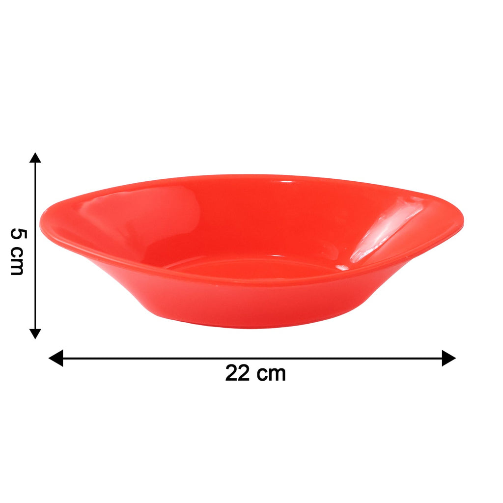 Side profile of glossy red plastic Marin serving bowl