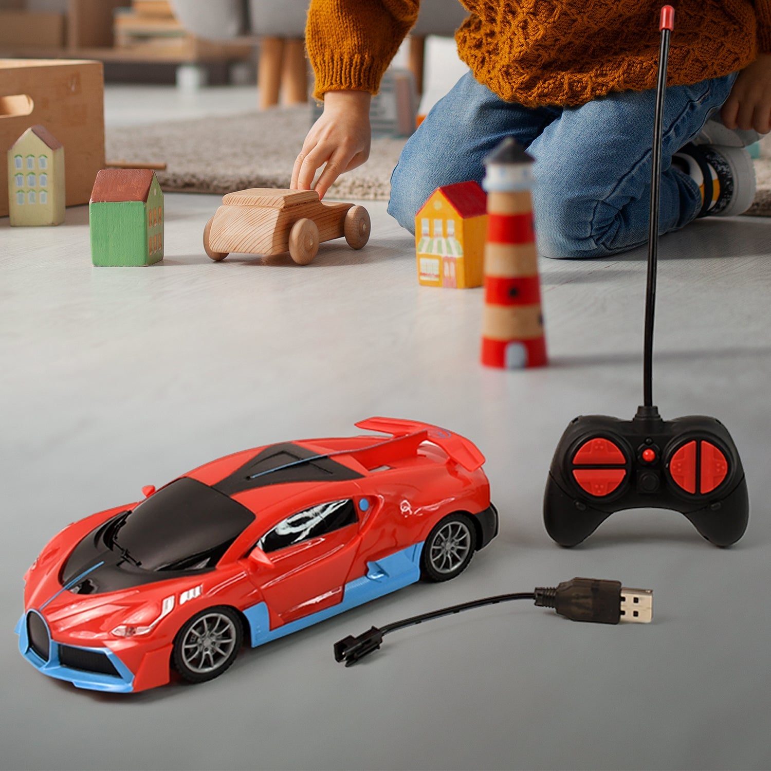 High-Speed RC Sports Car drifting action with spray exhaust on track