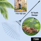 Close-up of the durable 15 galvanized steel claws on the adjustable garden rake head.