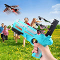 Kids' airplane launcher toy with five colorful foam planes ready for flight.