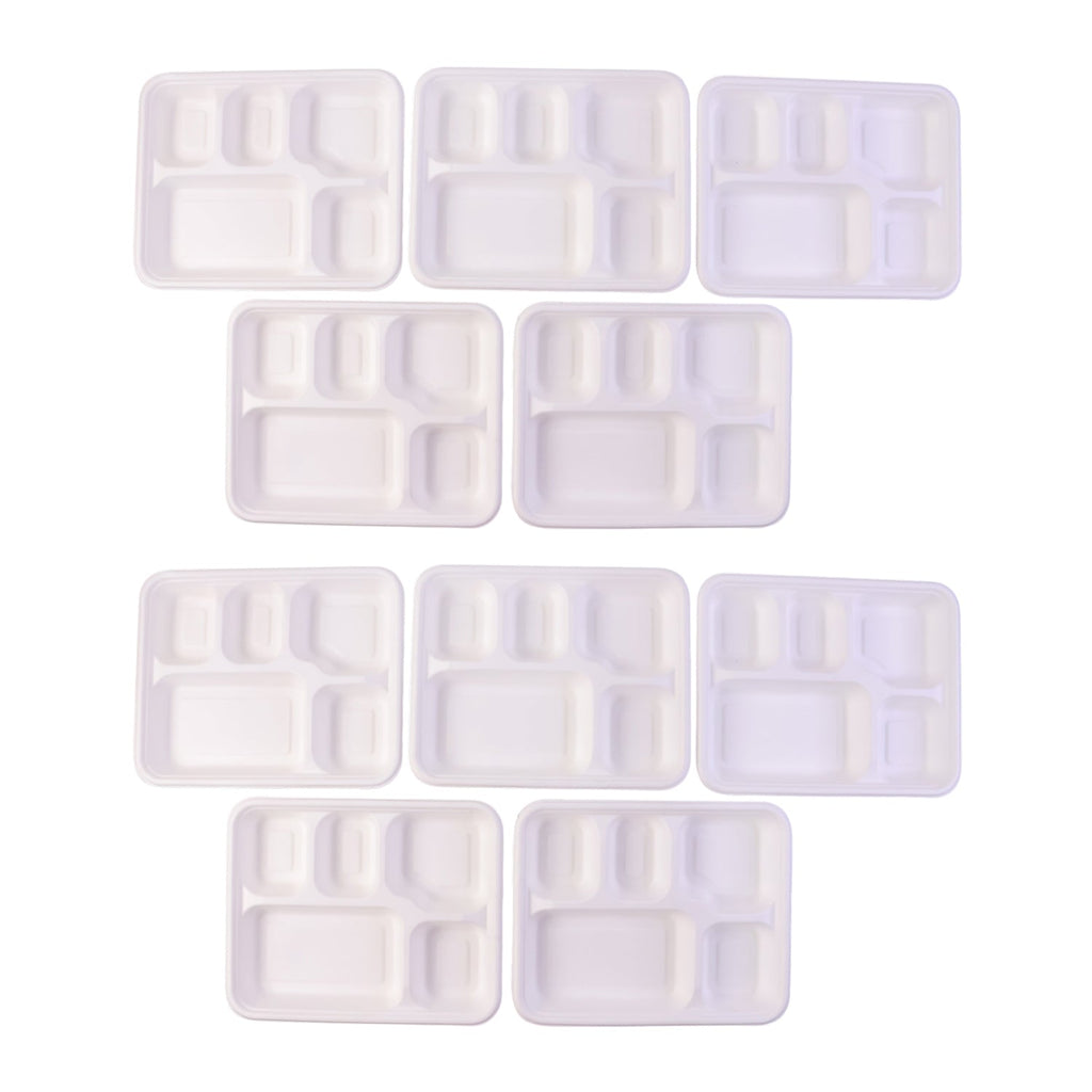 Stacked biodegradable sugarcane fiber meal trays ready for sustainable catering use