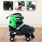 Kids quad roller skates featuring safety buckle and ankle strap