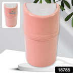 Side view of the compact plastic mini dustbin with its swing lid closed.