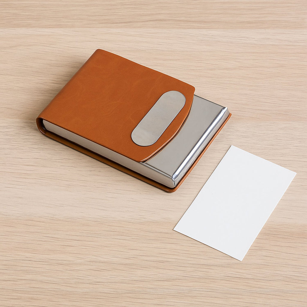 Executive leather finish business card holder showing sleek design