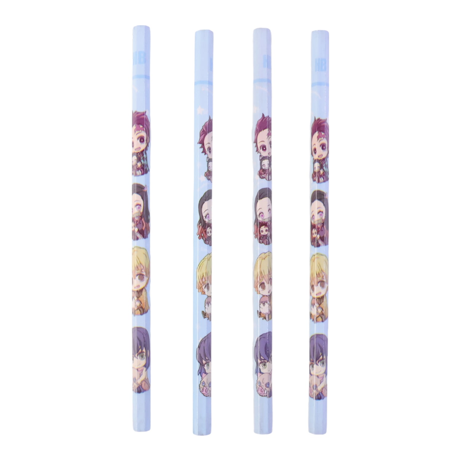 Side view of wooden pencil featuring colorful cartoon print design