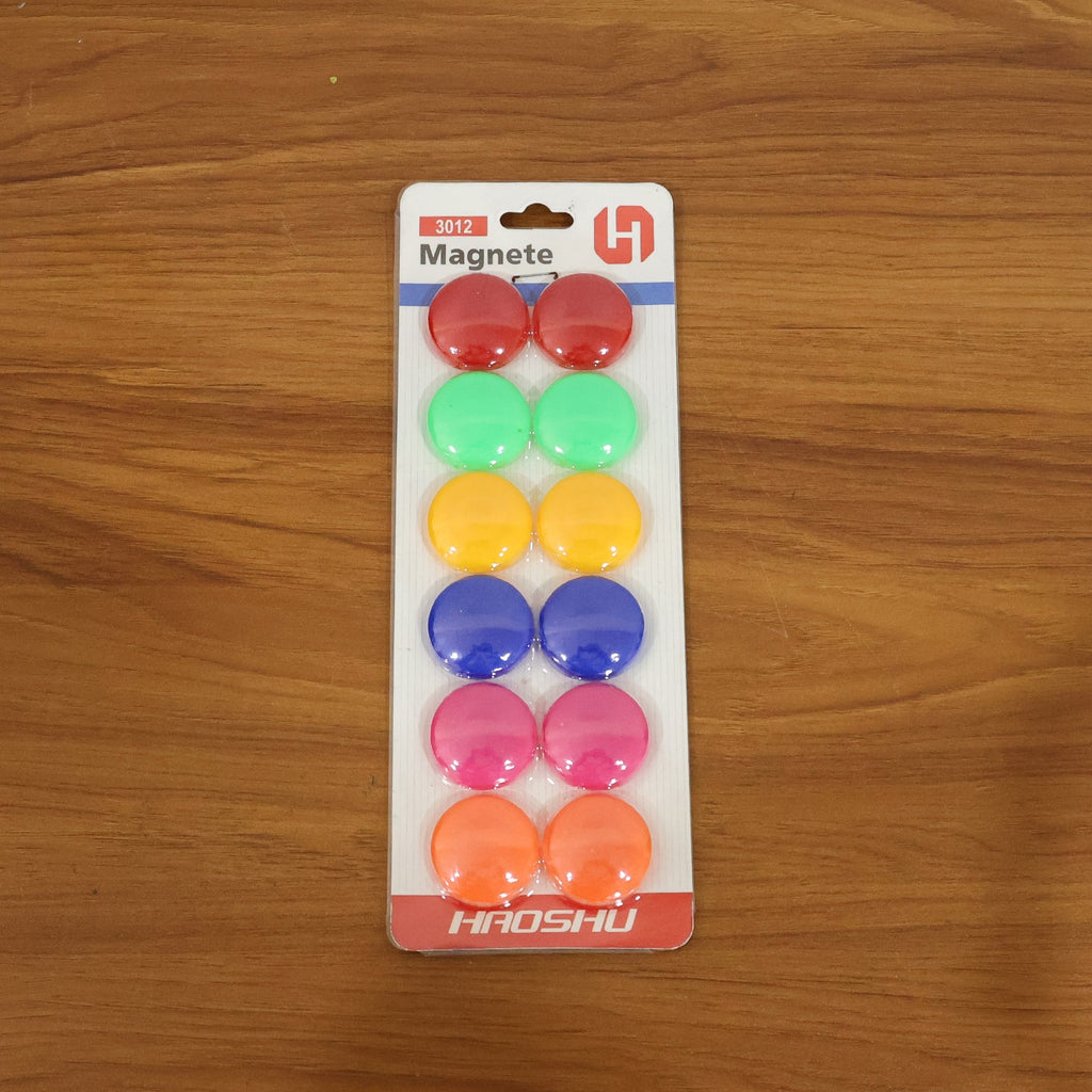 Colorful refrigerator magnets set used on whiteboard and fridge