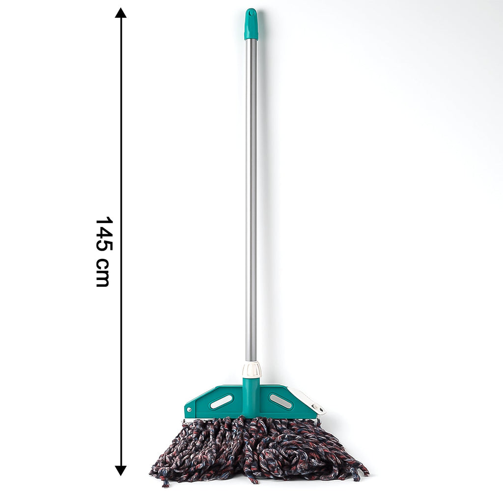 Floor cleaning mop with long ergonomic handle and cotton yarn head