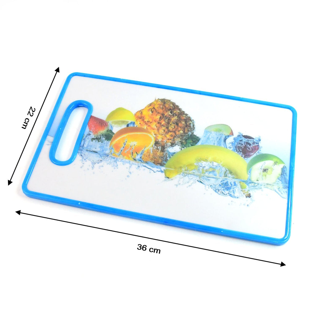 Durable, knife friendly plastic chopping board with fruit design