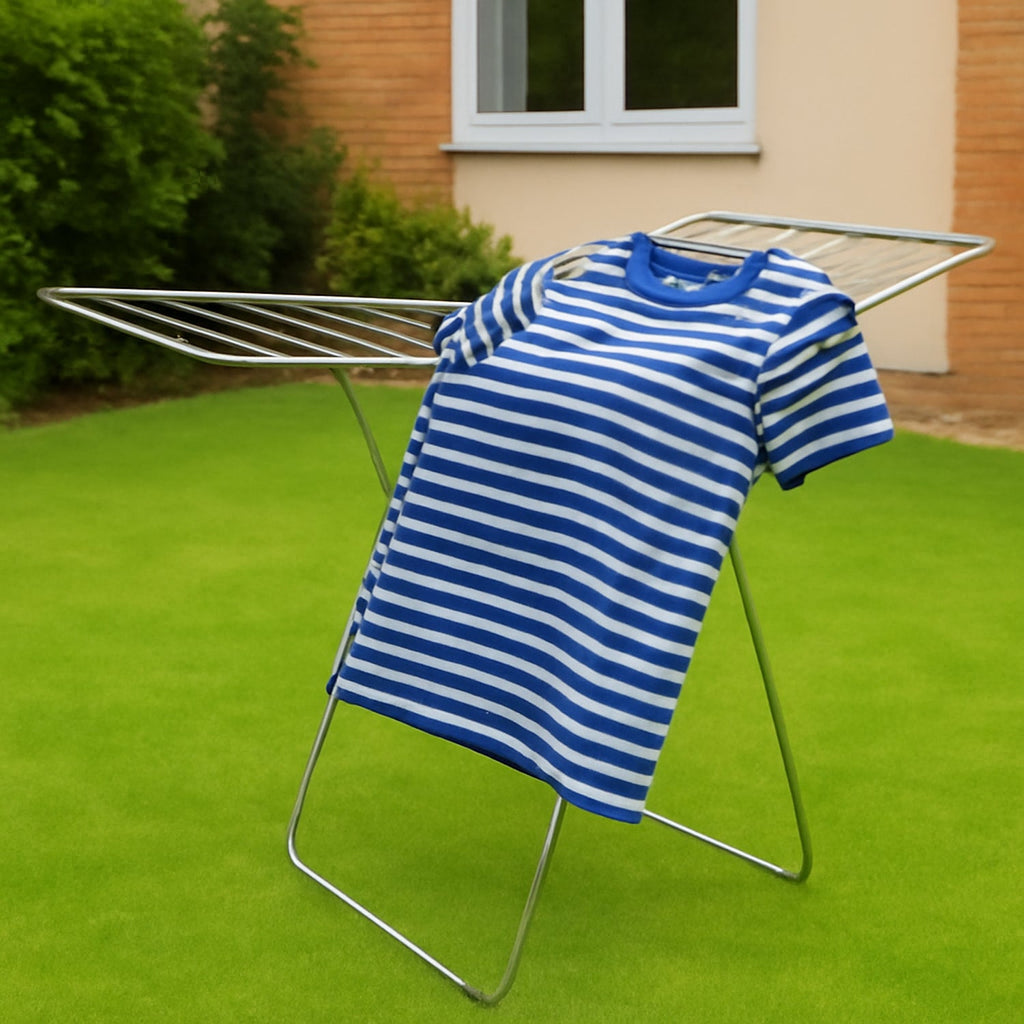 Multi-rod stainless steel cloth drying stand foldable design for space-saving laundry drying