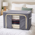 Stylish foldable storage box filled with clothes, featuring a transparent front window for easy viewing.