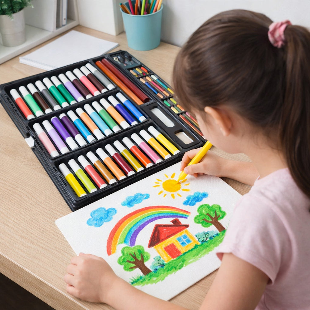 Craft color set arranged neatly in an organized carry case for easy storage