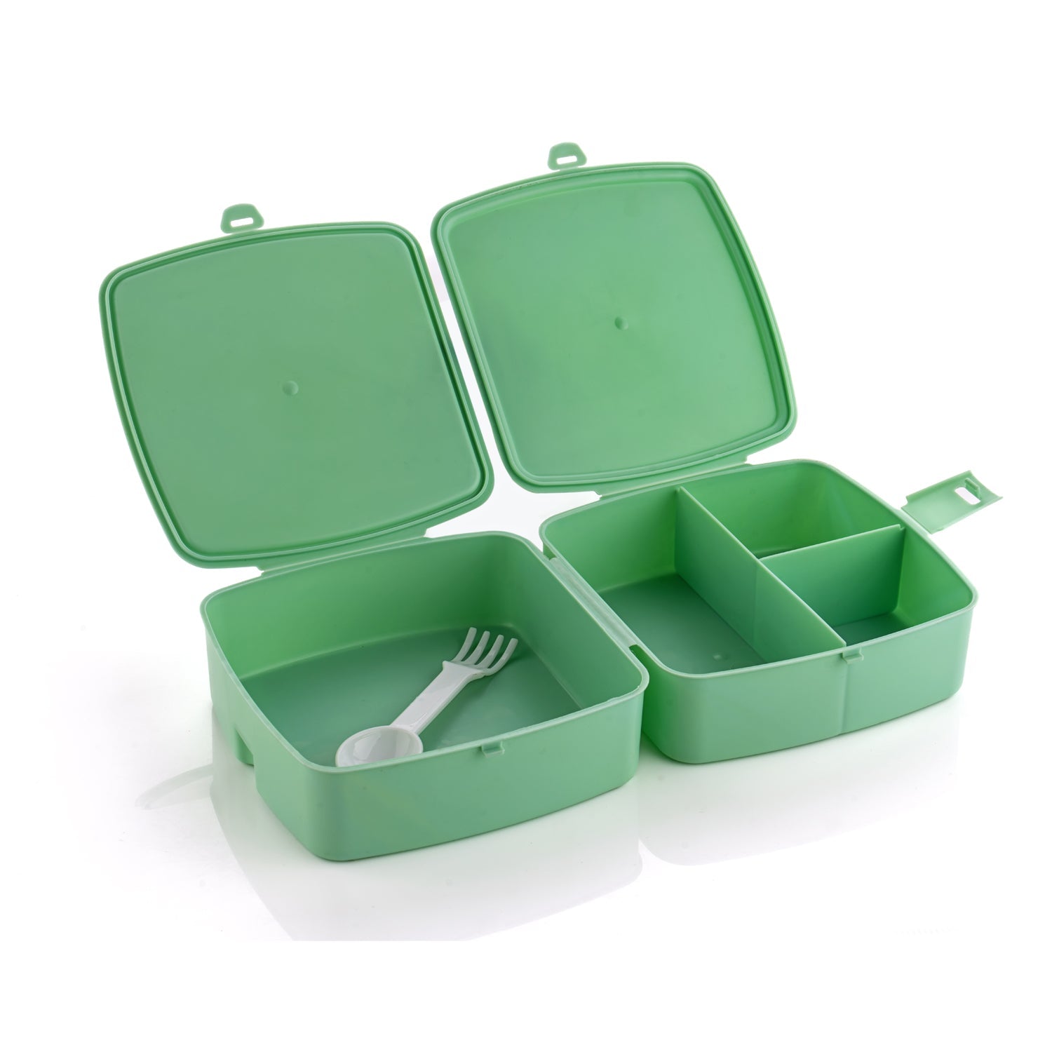 Close-up of the secure push lock mechanism on the Double Layer Lunch Box.