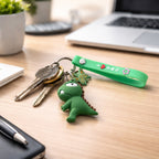 Keychain with durable silicone strap and metal ring for secure hold