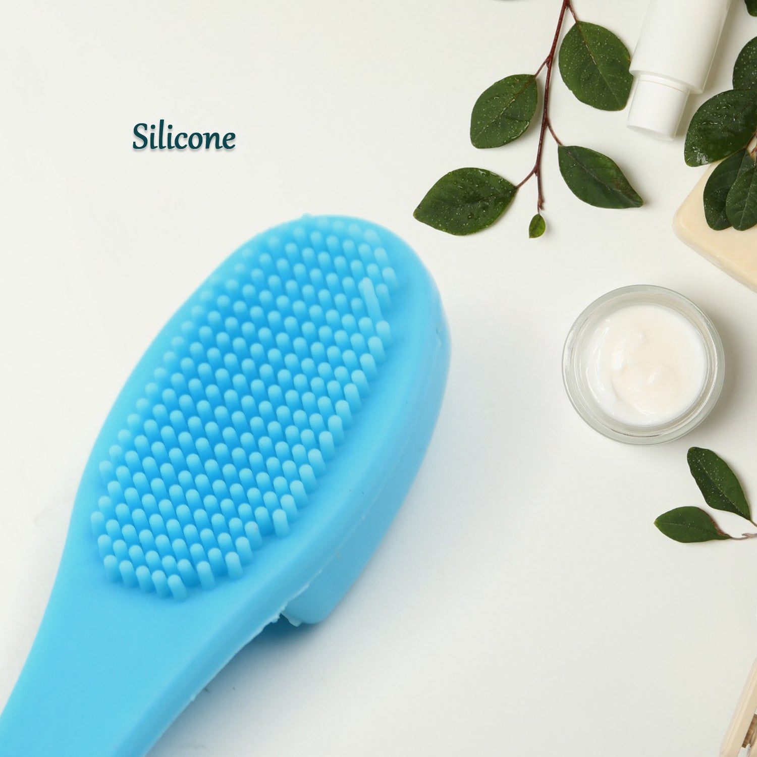 The silicone facial cleansing scrubber effectively removing makeup residue.