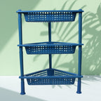 VoltDesk's 3-tier plastic storage rack in a modern home setting.