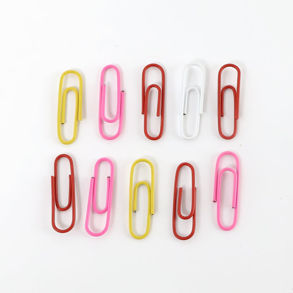 Brightly coloured vinyl-coated paper clips, perfect for school projects and office organizing.