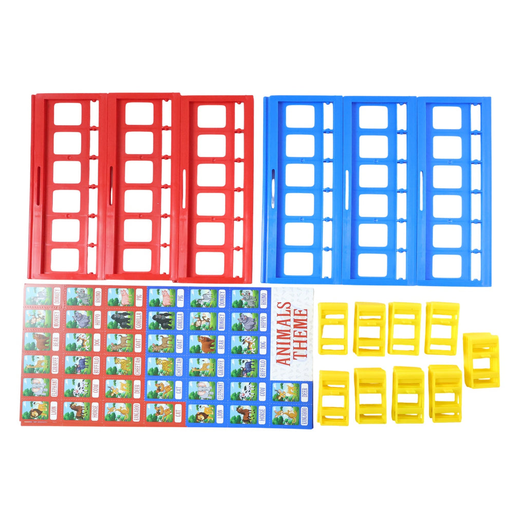 Colorful character flip cards used in Who Am I guessing board game