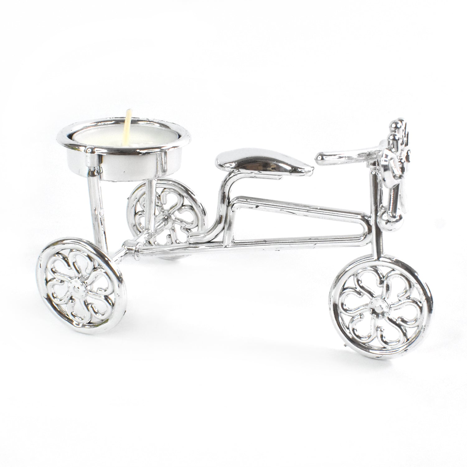 Decorative cycle tealight stand with candle enhancing living space ambiance
