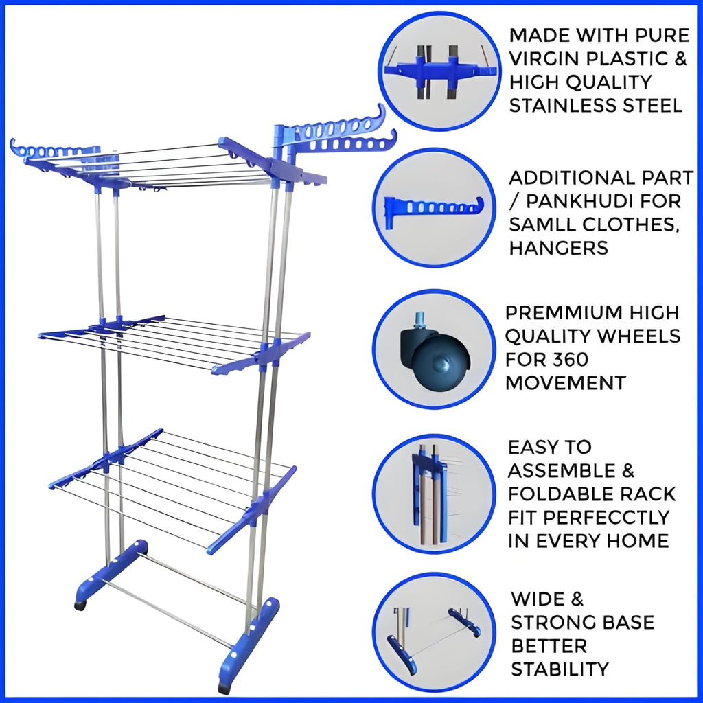 Close-up of rust-resistant stainless steel rods and side hanger arms on drying rack