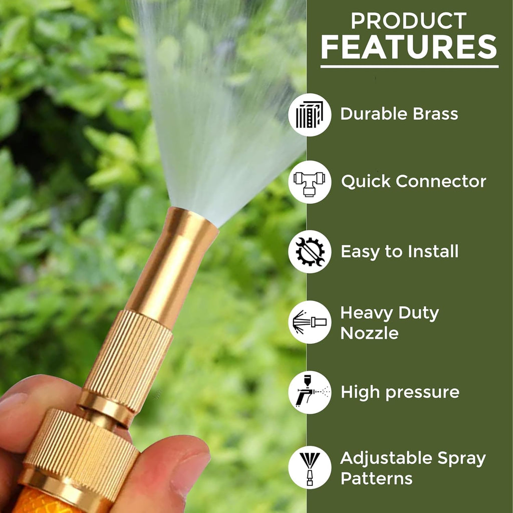 Metal garden hose spray nozzle for outdoor gardening and washing