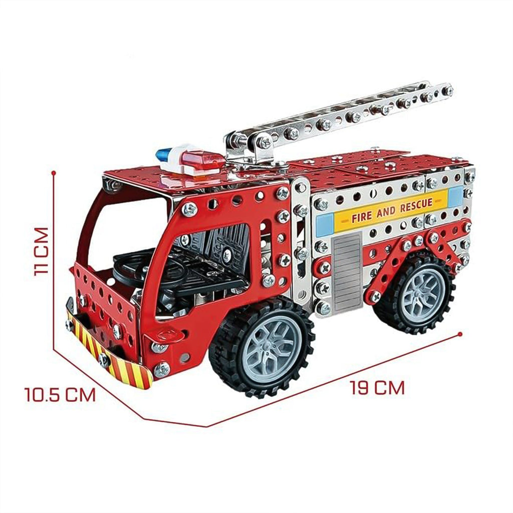 Various metal pieces and connectors for the Fire Truck Building Blocks set.