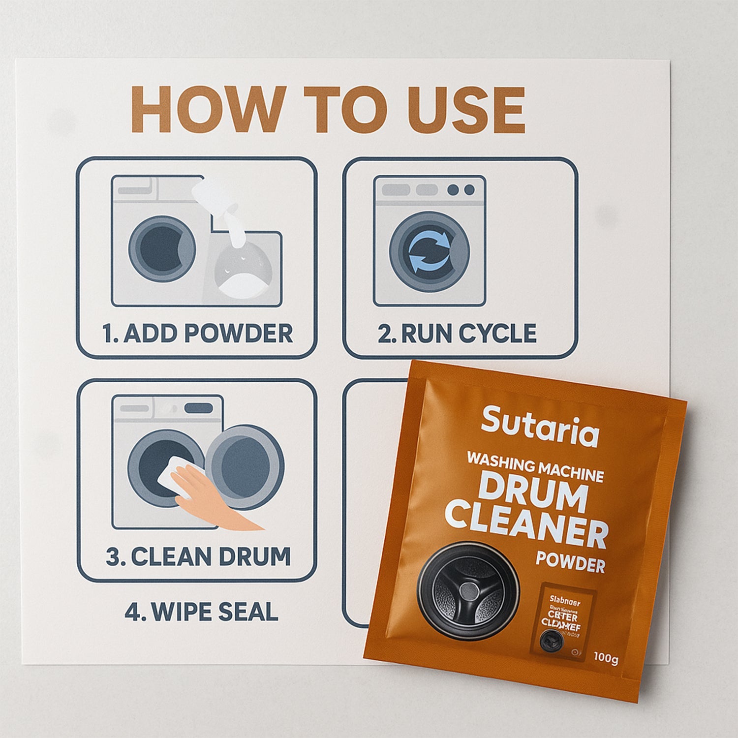 Washing machine drum cleaner powder compact packaging