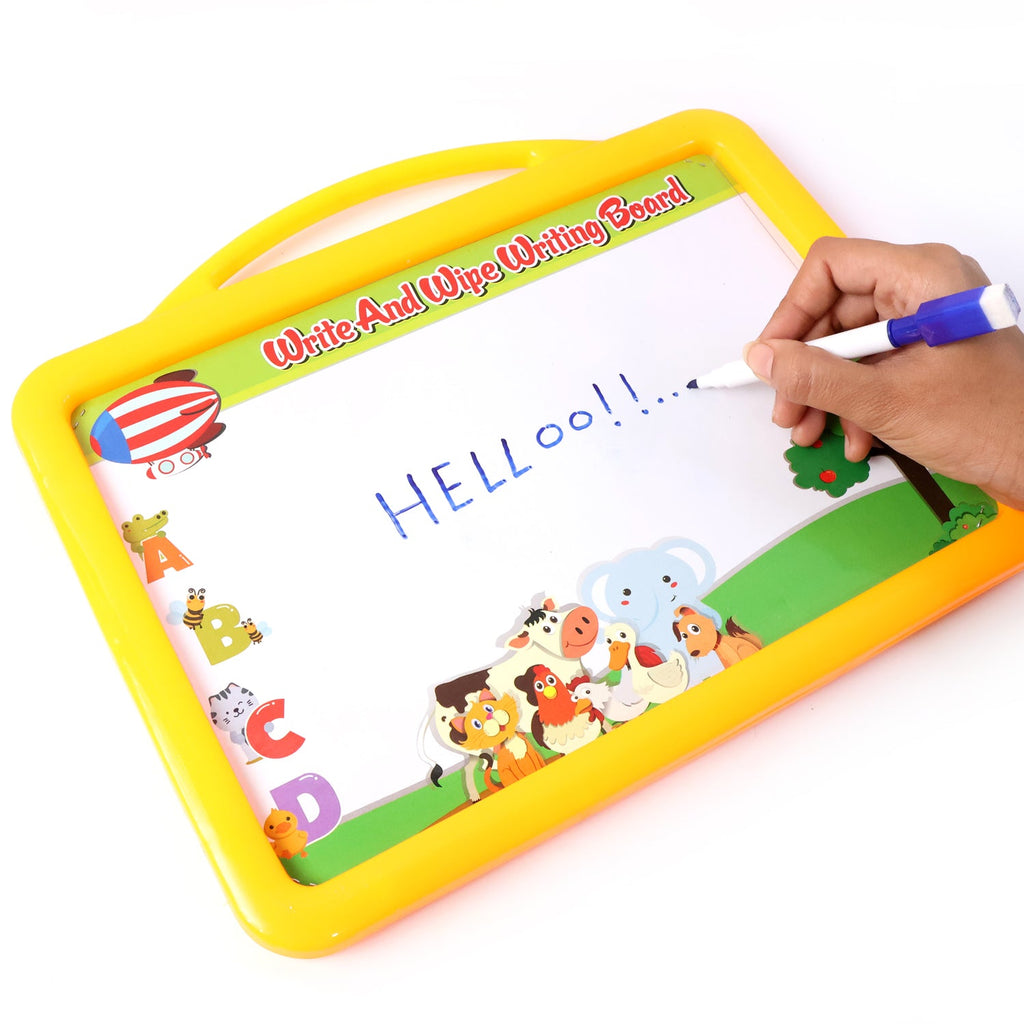 Eraser, chalks, and dry-erase marker included in the kids writing board set for home learning