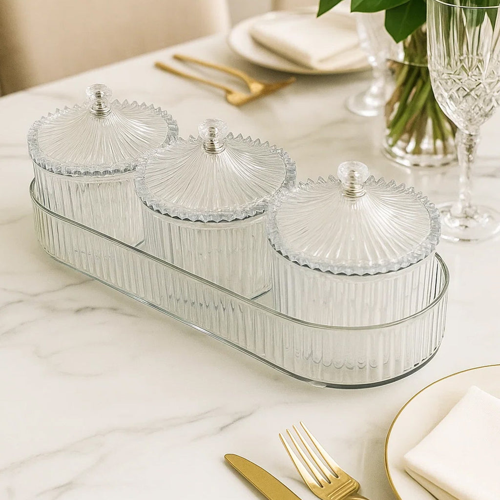 Wide-mouth transparent jar designed for storing dry fruits and snacks