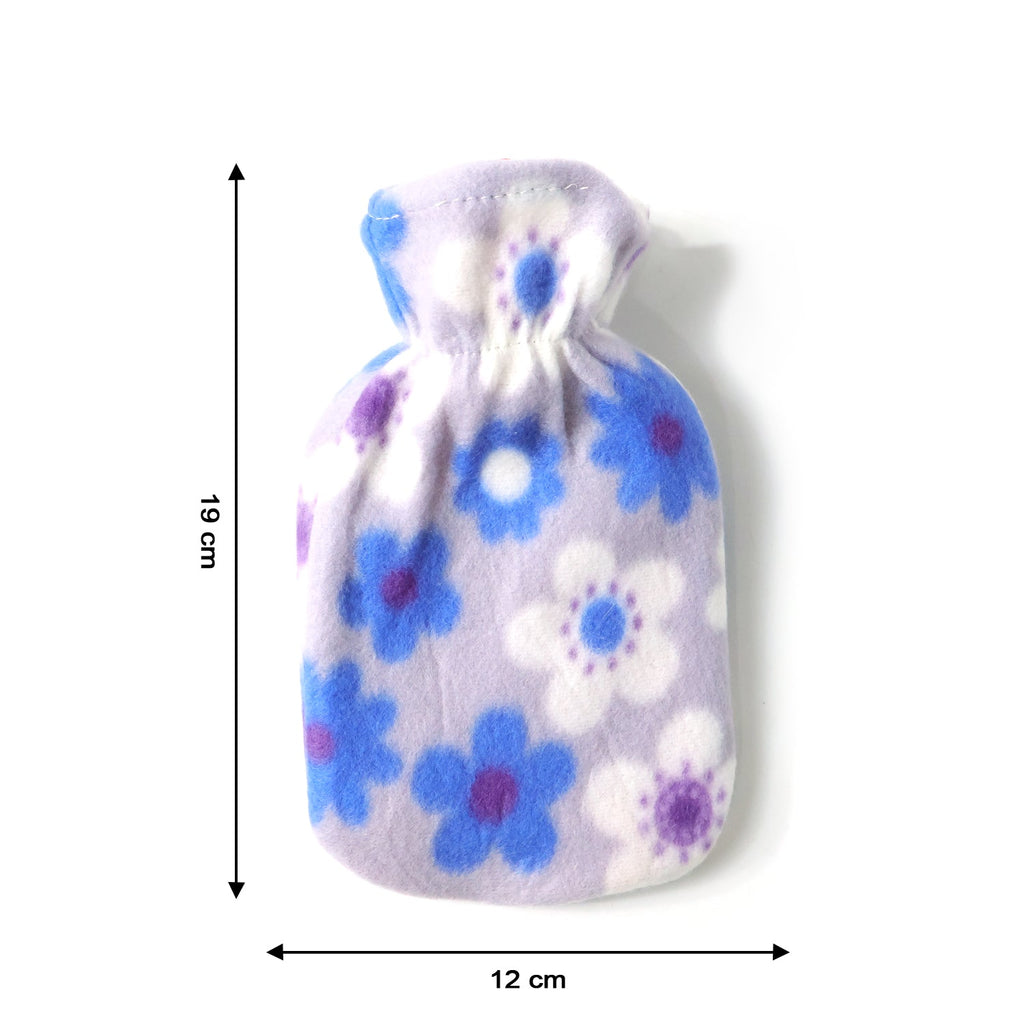 Cozy floral hot water bag with soft plush cover providing comfortable warmth