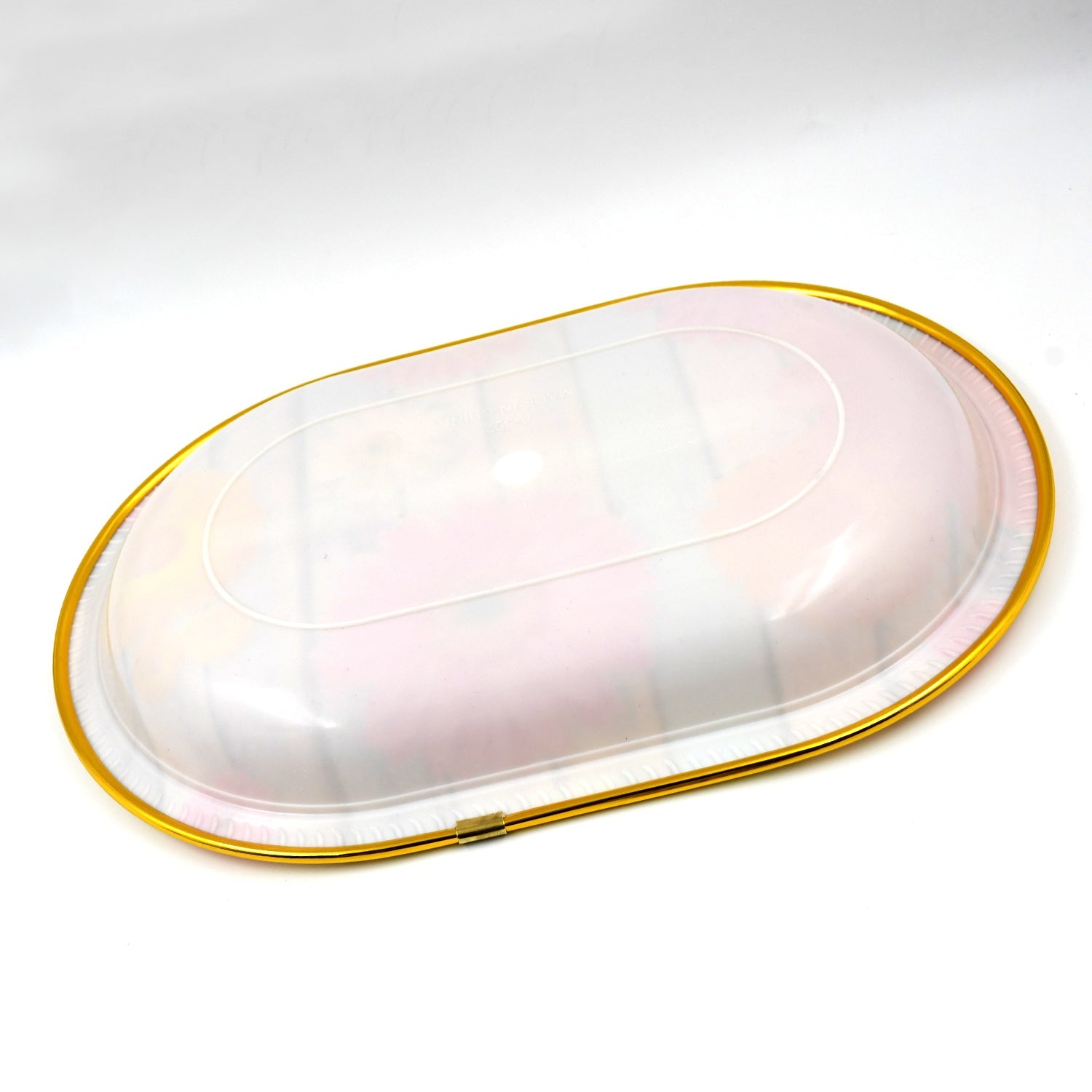 Multiple plastic serving trays stacked, highlighting their practical design.