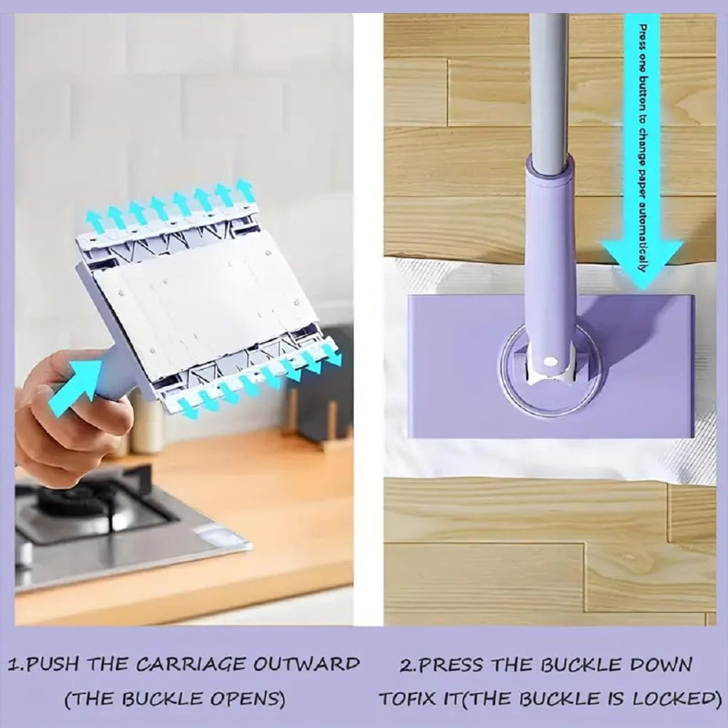 The versatile mini mop being used to clean under furniture with its swivel head.