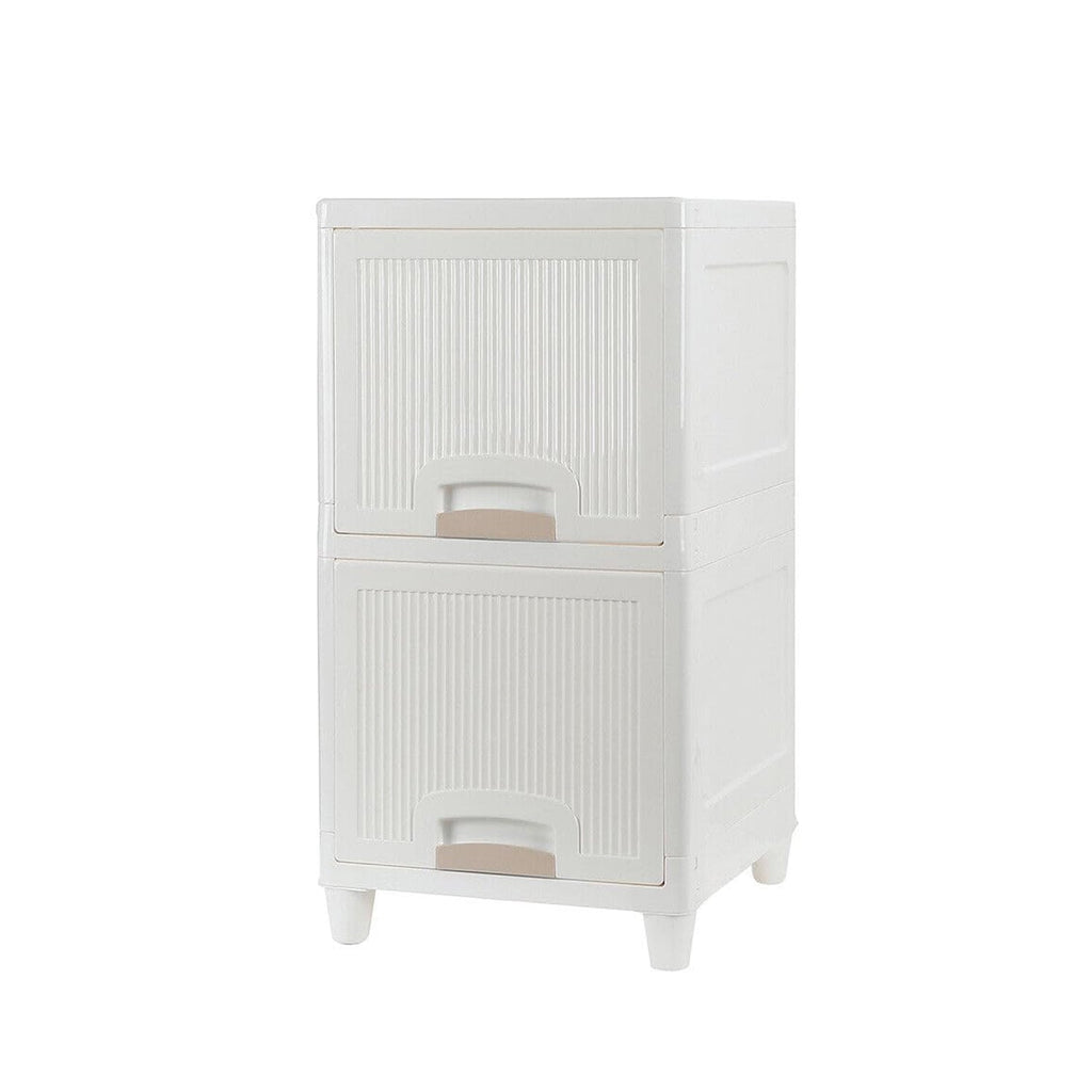 Versatile storage solution with two transparent drawers for easy item identification.