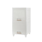 Versatile storage solution with two transparent drawers for easy item identification.