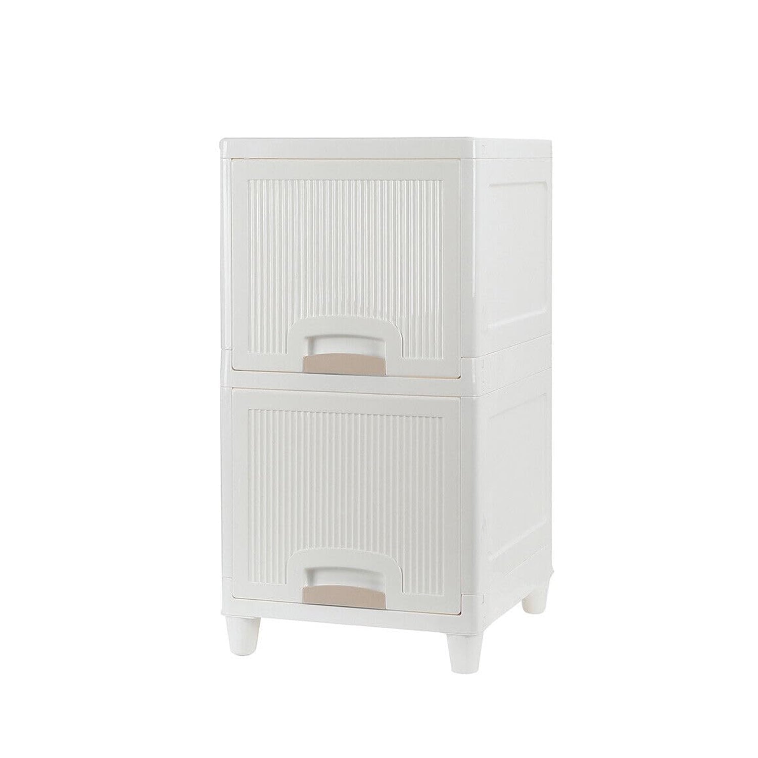 Versatile storage solution with two transparent drawers for easy item identification.
