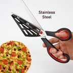 Ergonomic plastic handle of the Quickslice pizza cutter scissors.