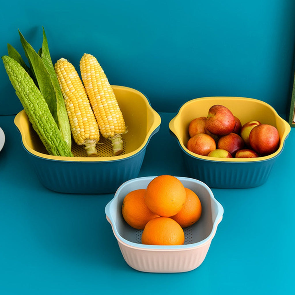 Vastate plastic washing bowl and strainer basket set.