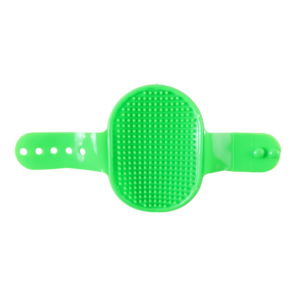 Pet cleaning brush featuring ergonomic grip and adjustable strap