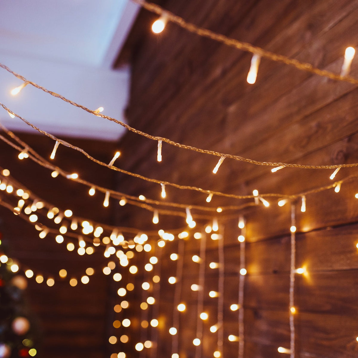 Bright 8-meter Diwali string lights illuminating an indoor setting.