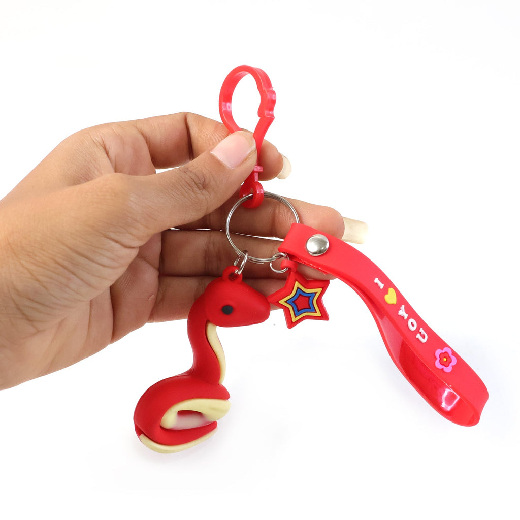 Kids school bag charm with snake shape keyring and strap