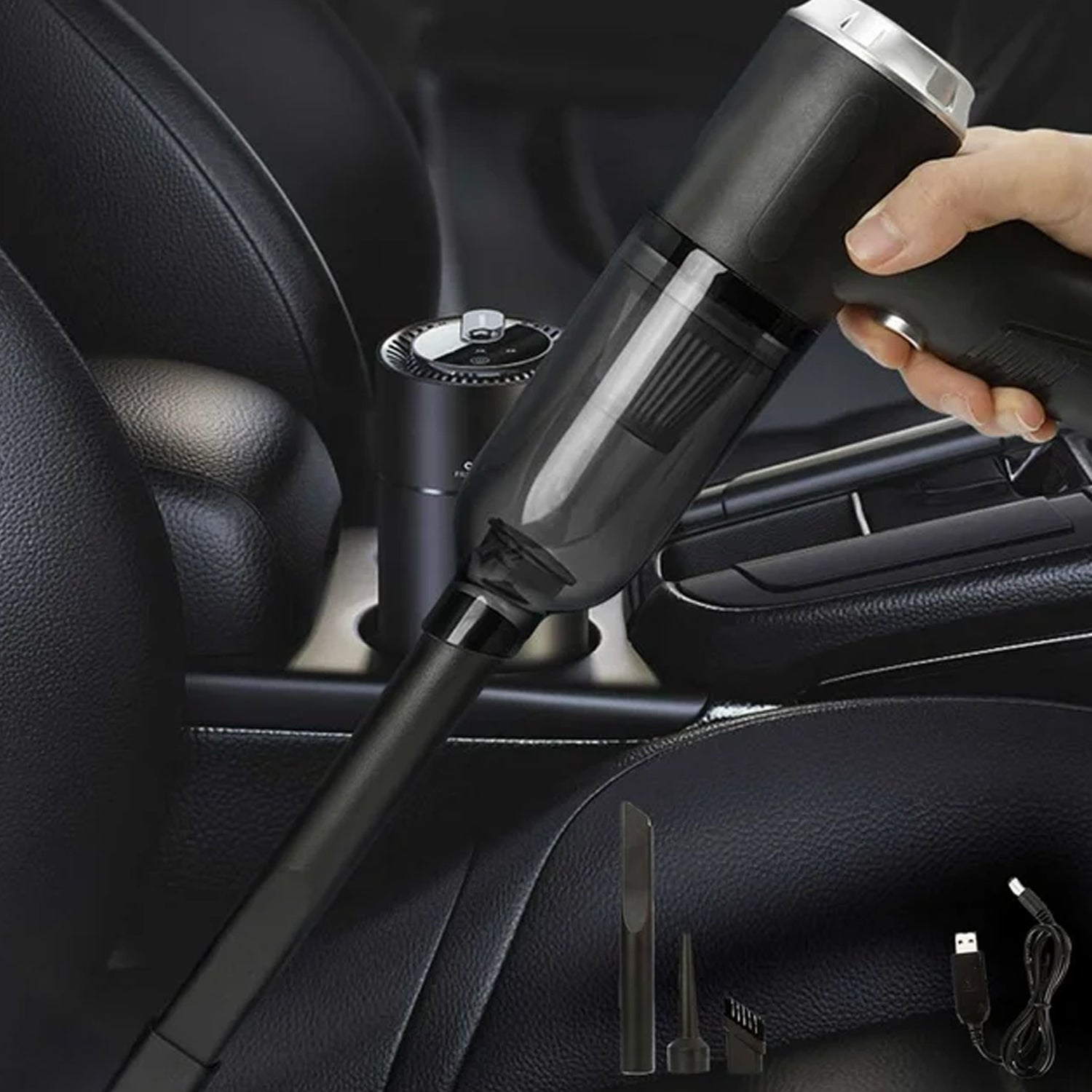 Side profile of the ergonomic, handheld Mini Car Vacuum.