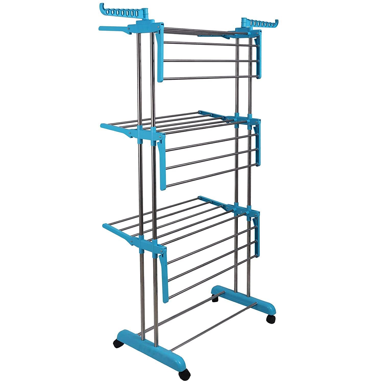 The 3-layer foldable clothes dryer stand shown partially folded for space-saving storage.