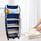 Close-up of foldable baby wardrobe's sturdy metal frame and zippered fabric cover